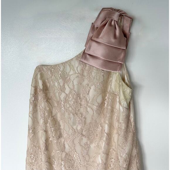 Aidan by Aidan Mattox Blush Ivory One-Shoulder Lace Cocktail Dress & Bow Size 8 - Picture 8 of 11